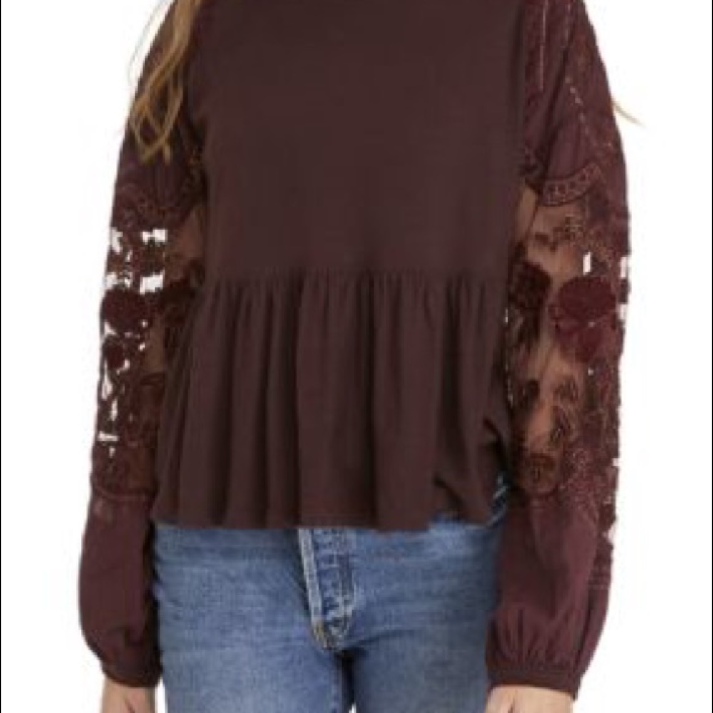 free people Metallic-Embroidered Mesh Peplum Top